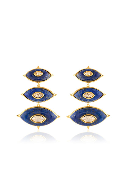 Gold Plated Blue Crystal Dangler Earrings