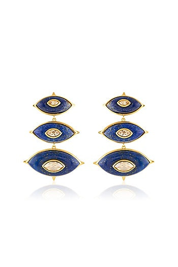 Gold Plated Blue Crystal Dangler Earrings