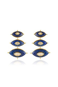 Gold Plated Blue Crystal Dangler Earrings