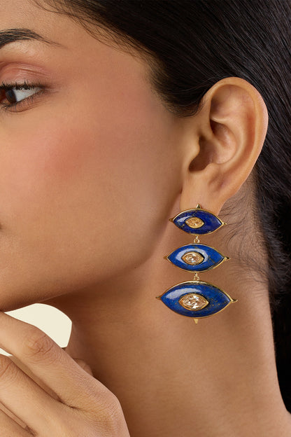 Gold Plated Blue Crystal Dangler Earrings