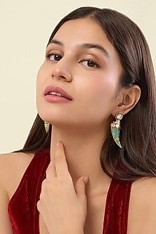 Gold Plated Amazonite Crystal Dangler Earrings