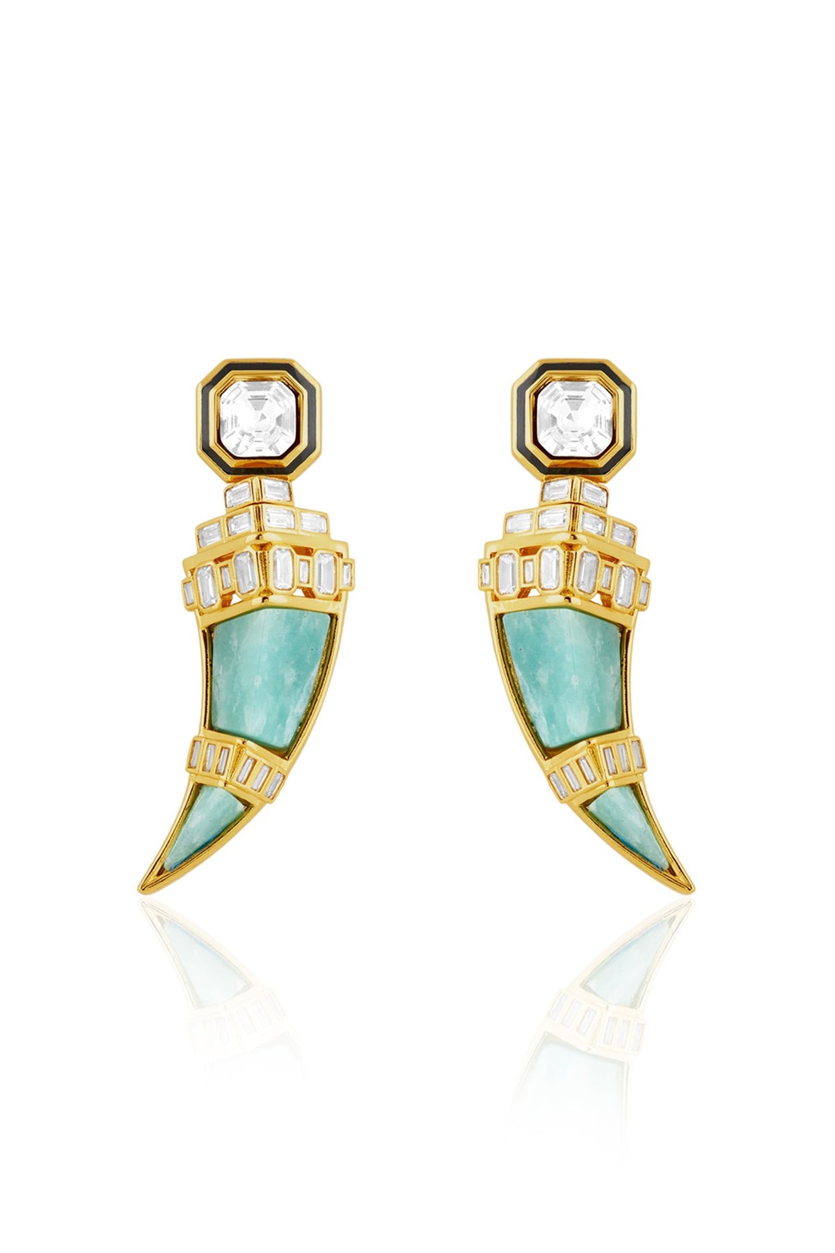 Gold Plated Amazonite Crystal Dangler Earrings