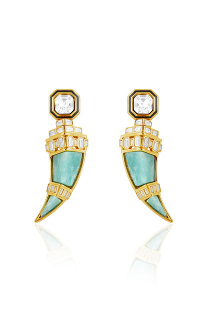 Gold Plated Amazonite Crystal Dangler Earrings