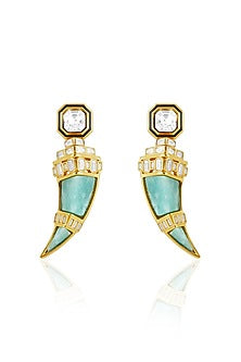 Gold Plated Amazonite Crystal Dangler Earrings