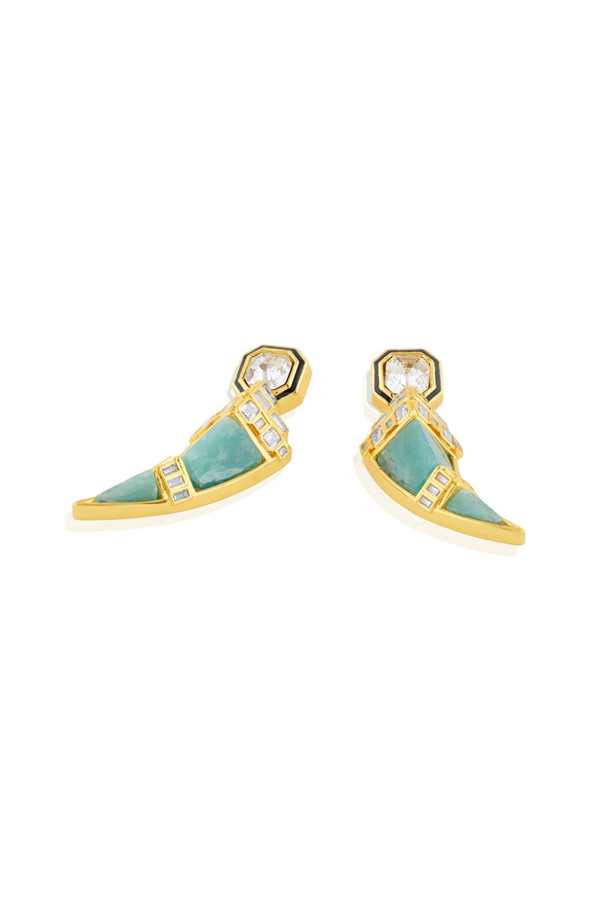 Gold Plated Amazonite Crystal Dangler Earrings
