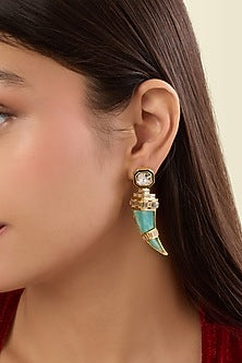 Gold Plated Amazonite Crystal Dangler Earrings