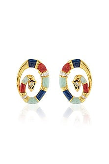Gold Plated Lapis Lazuli & Crystal Stud Earrings