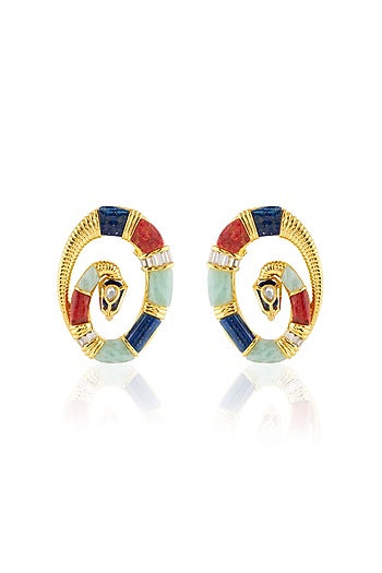 Gold Plated Lapis Lazuli & Crystal Stud Earrings