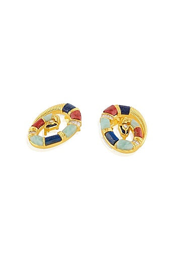 Gold Plated Lapis Lazuli & Crystal Stud Earrings