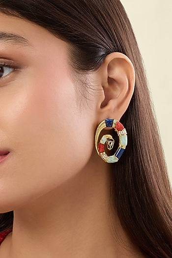 Gold Plated Lapis Lazuli & Crystal Stud Earrings