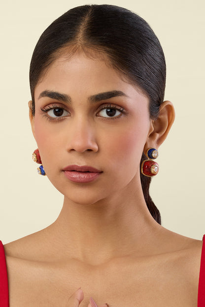 Gold Plated Lapis Lazuli & Red Garnet Dangler Earrings