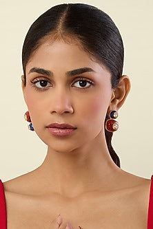 Gold Plated Lapis Lazuli & Red Garnet Dangler Earrings