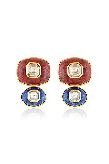 Gold Plated Lapis Lazuli & Red Garnet Dangler Earrings