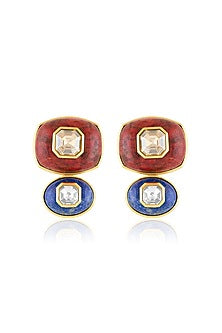 Gold Plated Lapis Lazuli & Red Garnet Dangler Earrings