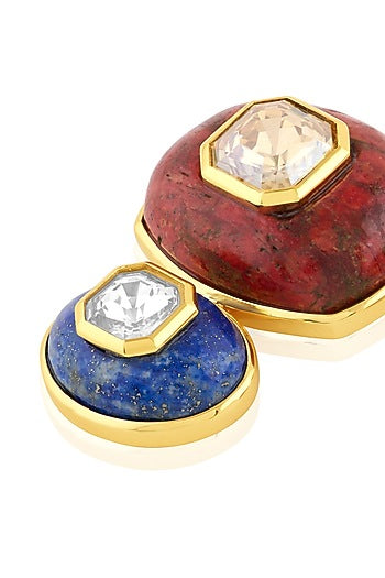 Gold Plated Lapis Lazuli & Red Garnet Dangler Earrings