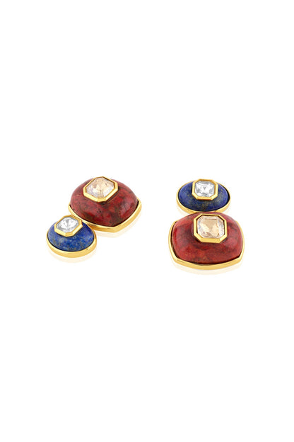 Gold Plated Lapis Lazuli & Red Garnet Dangler Earrings