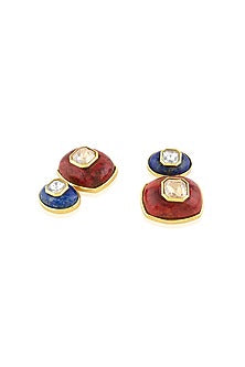 Gold Plated Lapis Lazuli & Red Garnet Dangler Earrings