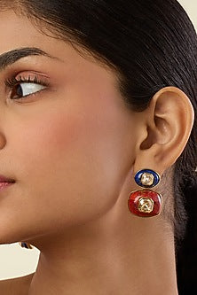 Gold Plated Lapis Lazuli & Red Garnet Dangler Earrings