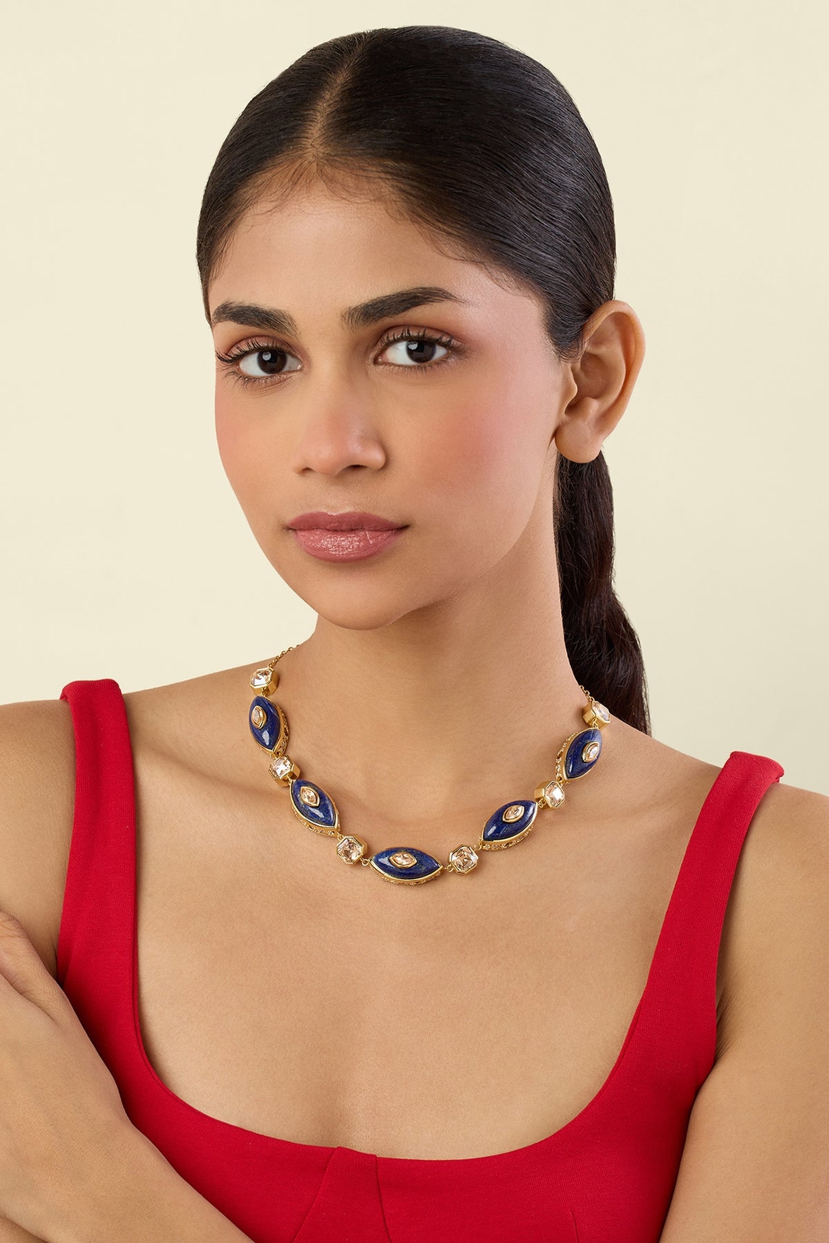 Gold Plated Crystal & Lapis Lazuli Necklace