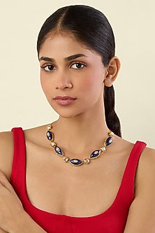 Gold Plated Crystal & Lapis Lazuli Necklace