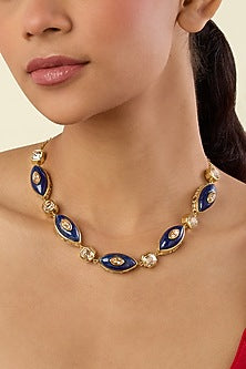 Gold Plated Crystal & Lapis Lazuli Necklace