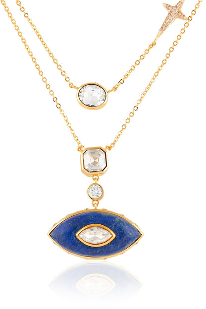 Gold Plated Crystal & Lapis Lazuli Necklace