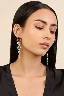Gold Plated Multi-Colored Crystal Dangler Earrings