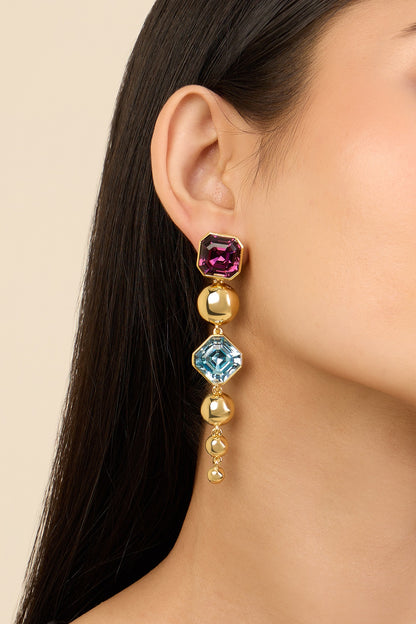 Gold Plated Multi-Colored Crystal Dangler Earrings