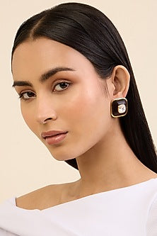 Gold Plated Black Resin Crystal Stud Earrings