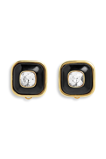 Gold Plated Black Resin Crystal Stud Earrings