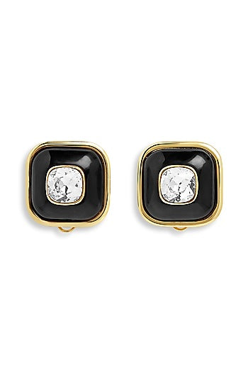 Gold Plated Black Resin Crystal Stud Earrings