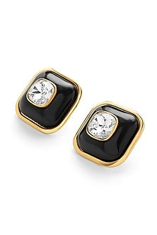 Gold Plated Black Resin Crystal Stud Earrings