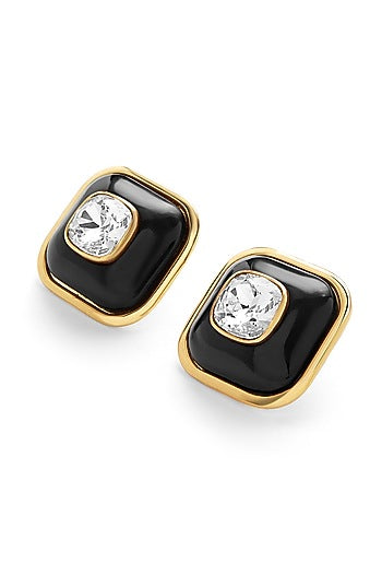Gold Plated Black Resin Crystal Stud Earrings