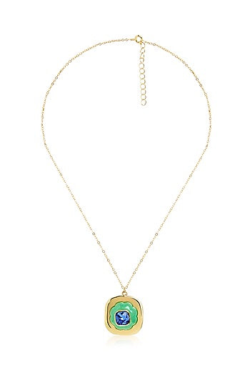 Gold Plated Aqua Synthetic Stone Pendant Necklace