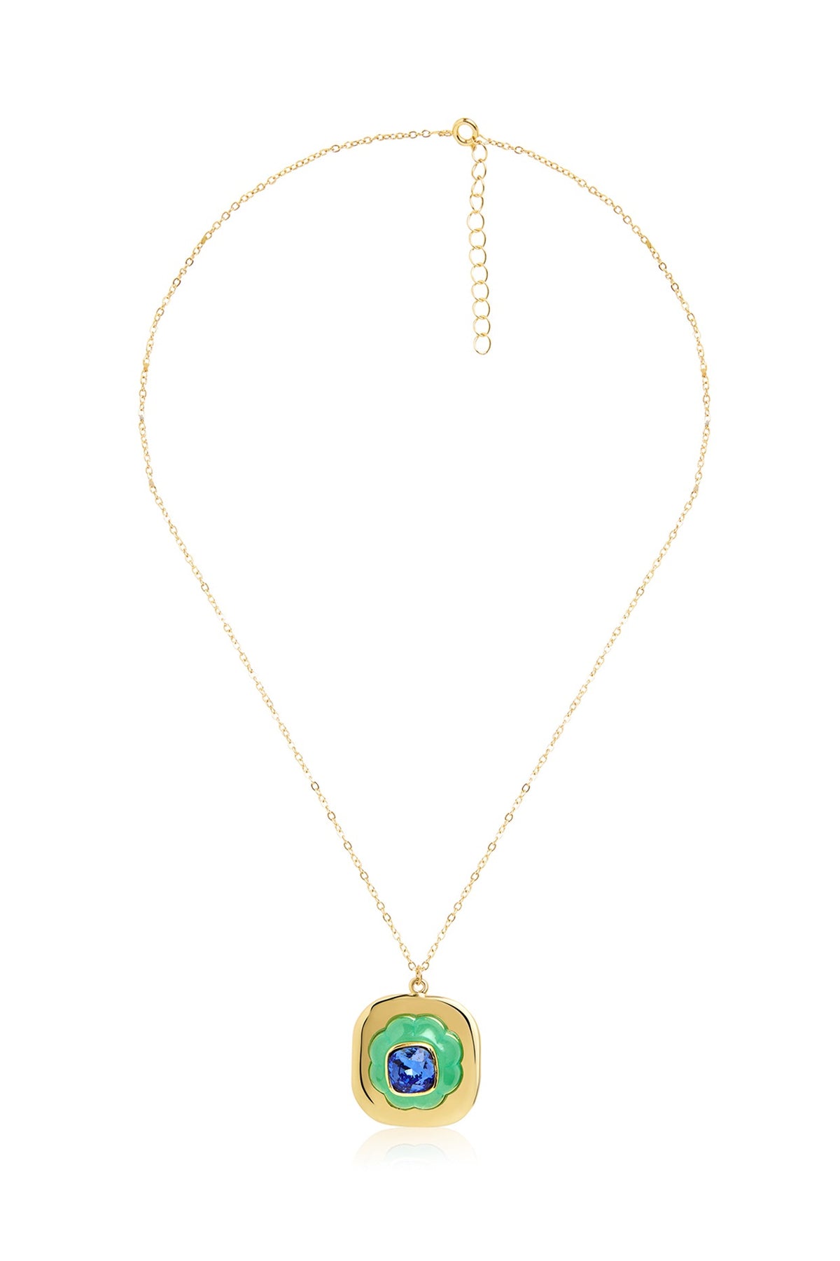 Gold Plated Aqua Synthetic Stone Pendant Necklace