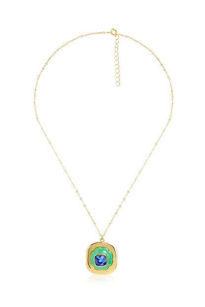 Gold Plated Aqua Synthetic Stone Pendant Necklace