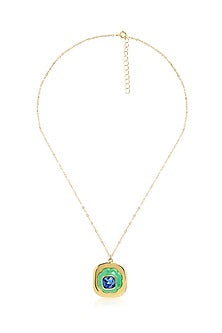 Gold Plated Aqua Synthetic Stone Pendant Necklace