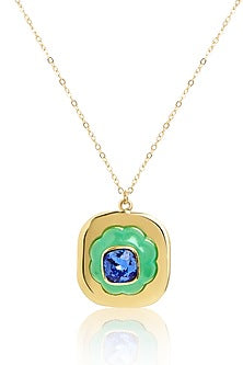 Gold Plated Aqua Synthetic Stone Pendant Necklace