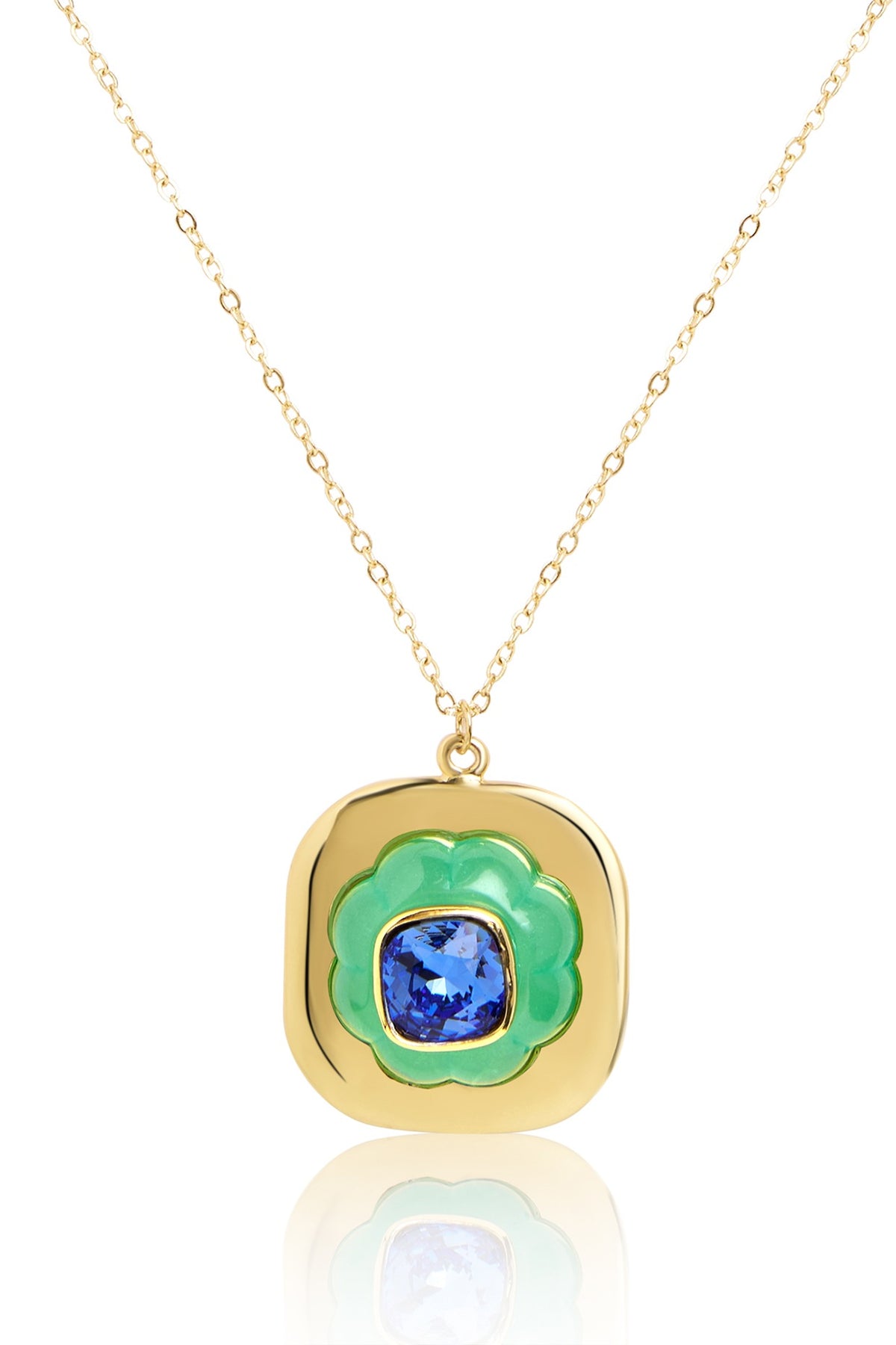 Gold Plated Aqua Synthetic Stone Pendant Necklace