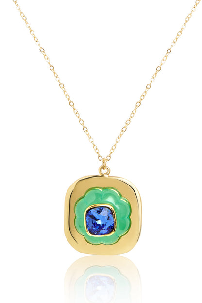 Gold Plated Aqua Synthetic Stone Pendant Necklace