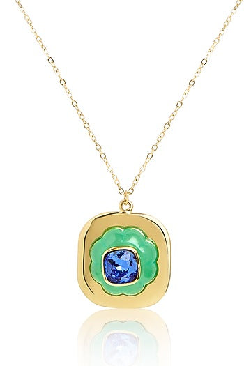 Gold Plated Aqua Synthetic Stone Pendant Necklace