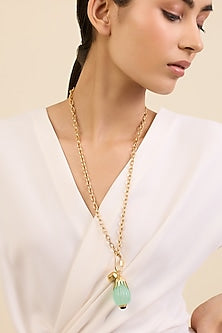 Gold Plated Blue Synthetic Stone Pendant Necklace