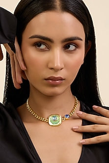 Gold Plated Blue Synthetic Stone Choker Necklace