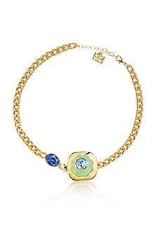 Gold Plated Blue Synthetic Stone Choker Necklace