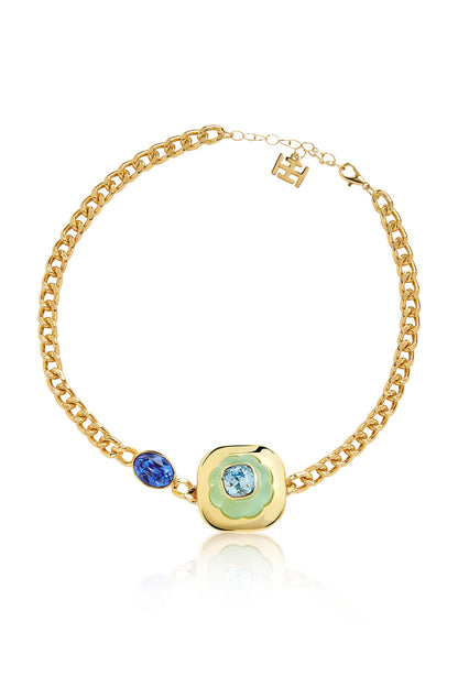 Gold Plated Blue Synthetic Stone Choker Necklace