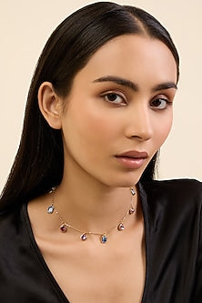 Gold Plated Multi-Colored Synthetic Stone Choker Necklace