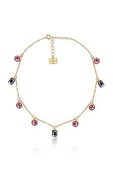 Gold Plated Multi-Colored Synthetic Stone Choker Necklace