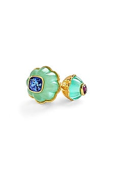 Gold Plated Blue Synthetic Stone Melon Ring