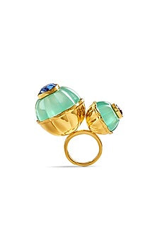 Gold Plated Blue Synthetic Stone Melon Ring