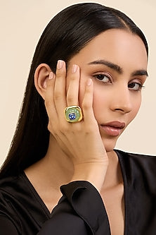 Gold Plated Green & Sapphire Synthetic Stone Ring